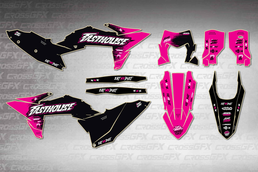 Graphics for KTM EXC 2026 - Savage Pink - flat layout showing all decal pieces included