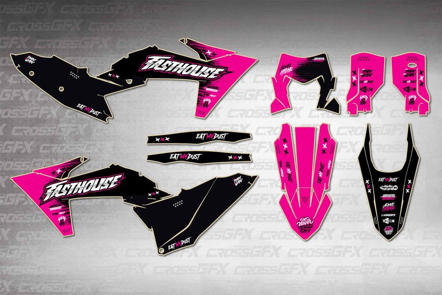 Graphics for KTM EXC-F 2024-2025 - Savage Pink - flat layout showing all decal pieces included