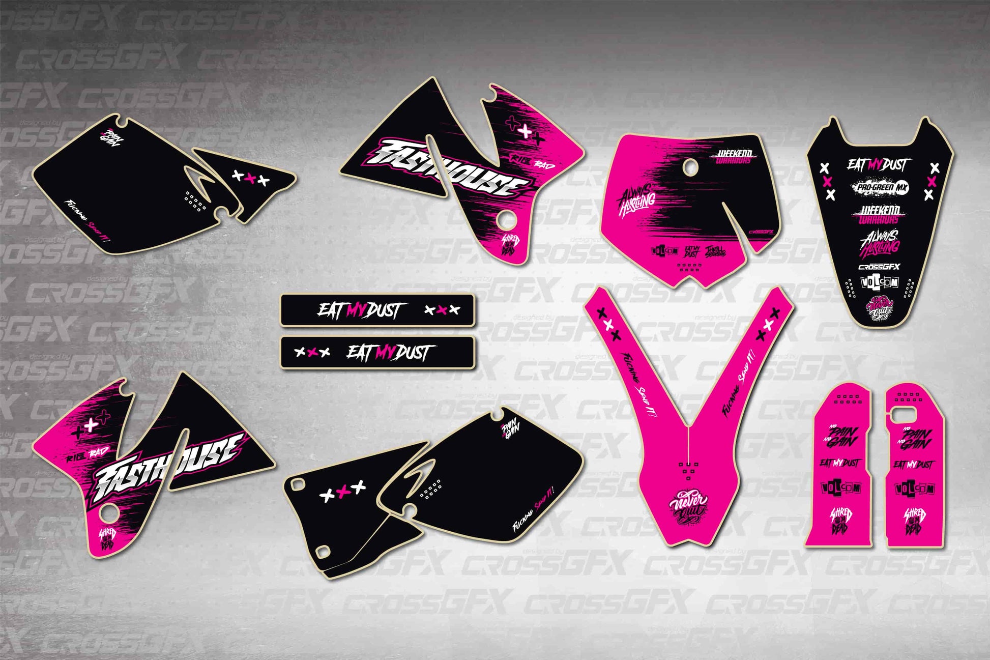 Savage Pink graphics kit for KTM MXC 1998-2002 flat layout
