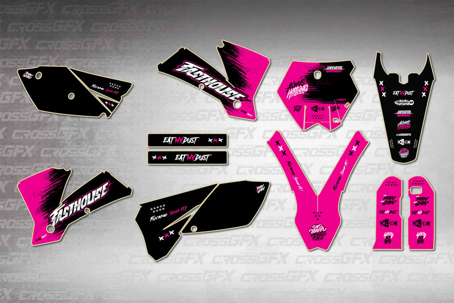 Graphics for KTM MXC 2004-2005 - Savage Pink - flat layout showing all decal pieces included