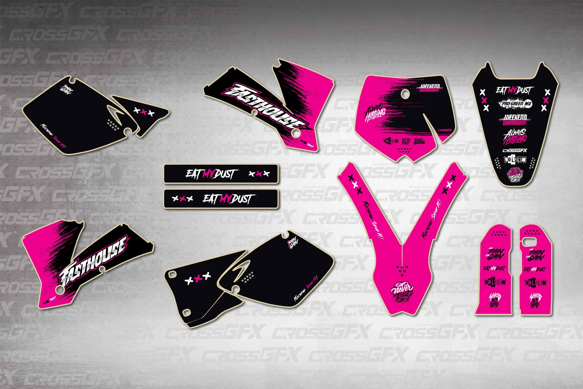 Savage Pink flat layout graphics kit for KTM SX 2002 - semi-custom motocross decals
