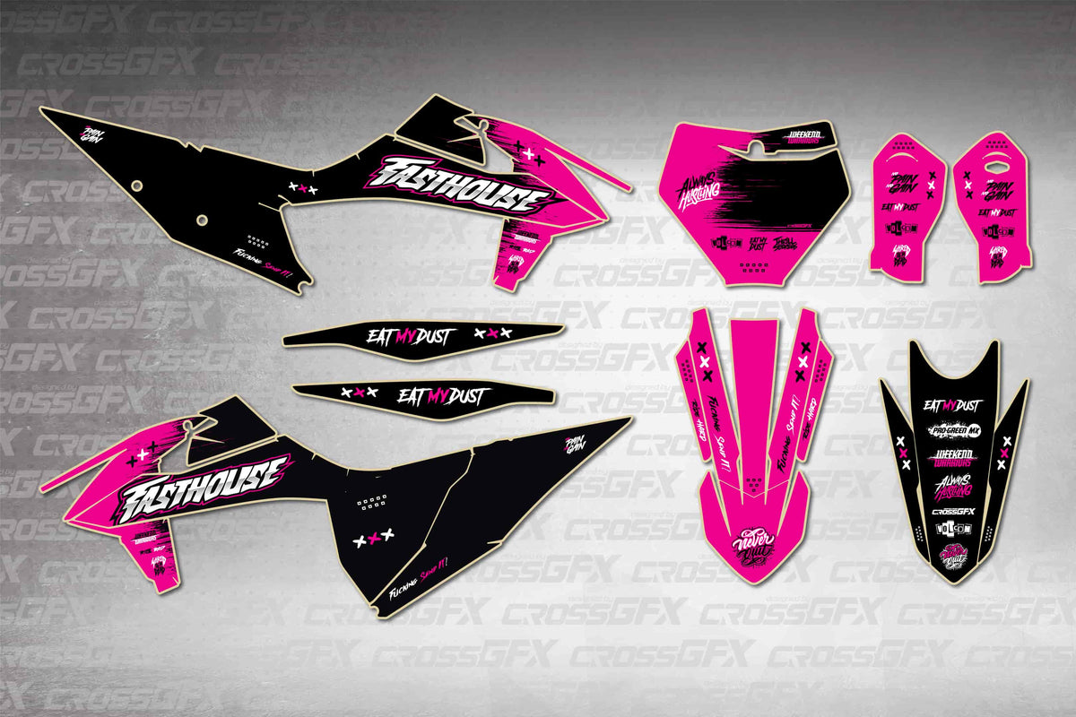 Graphics for KTM SX 2019-2022 - Savage Pink - flat layout showing all decal pieces included