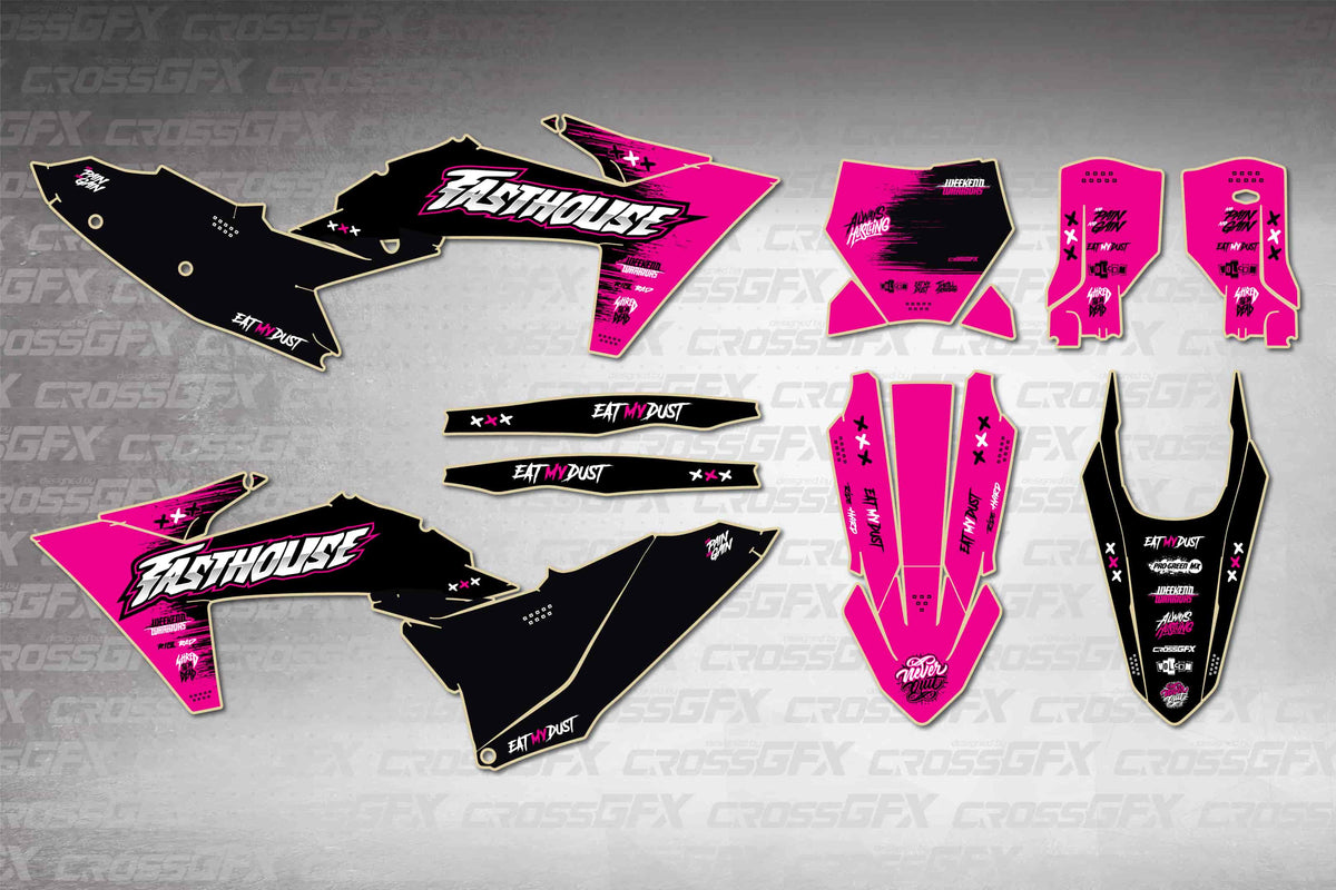 Graphics for KTM SX 2023-2024 - Savage Pink - flat layout showing all decal pieces included