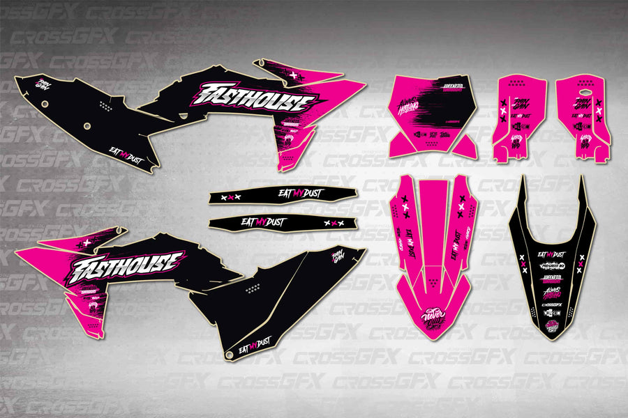 Graphics for KTM SX-F 2025-2026 - Savage Pink - flat layout showing all decal pieces included