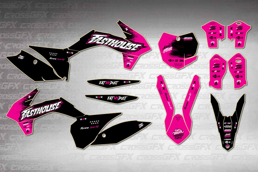 Graphics for KTM XC 2013-2016 - Savage Pink - flat layout showing all decal pieces included