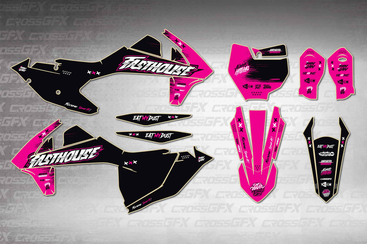 Graphics for KTM XC-F 2016-2018 - Savage Pink - flat layout showing all decal pieces included