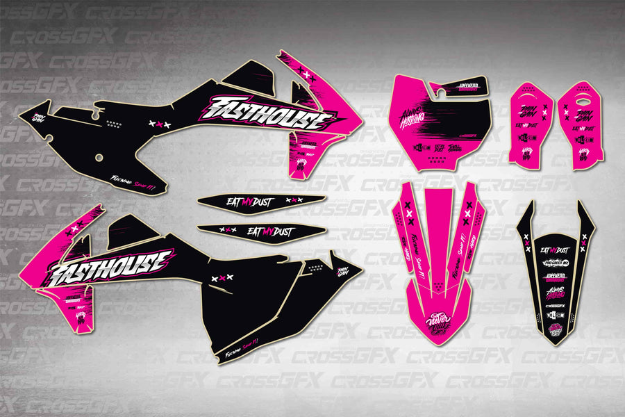 Graphics for KTM XC-F 2016-2018 - Savage Pink - flat layout showing all decal pieces included