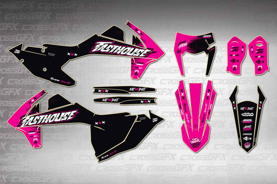 Graphics for KTM XCF-W 2017-2019 - Savage Pink - flat layout showing all decal pieces included