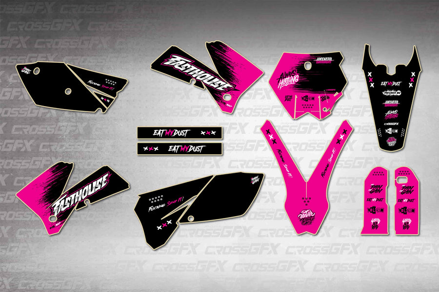 Graphics for KTM XC-W 2006-2007 - Savage Pink - flat layout showing all decal pieces included
