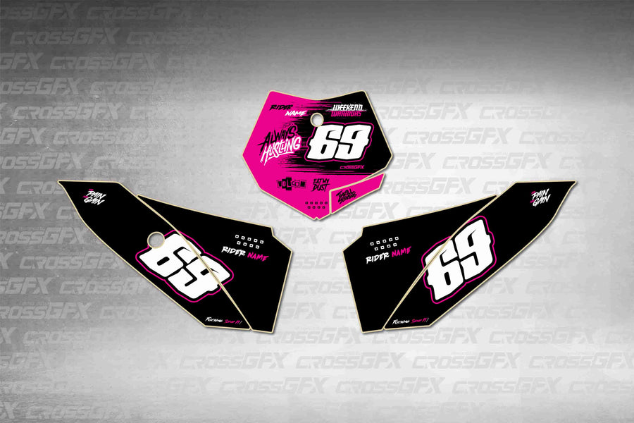 Graphics for KTM 50 SX 2009-2015 - Savage Pink number plate decals - flat layout showing all pieces included