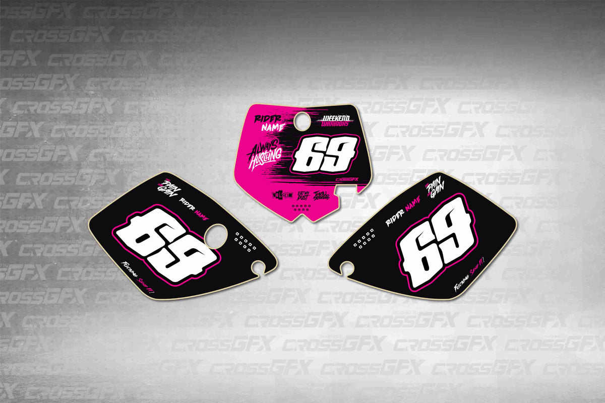 Graphics for KTM 65 SX 2002-2008 - Savage Pink number plate decals - flat layout showing all pieces included