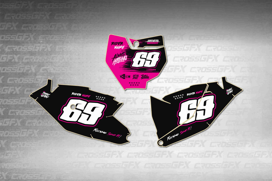 Graphics for KTM 85 SX 2018-2024 - Savage Pink number plate decals - flat layout showing all pieces included