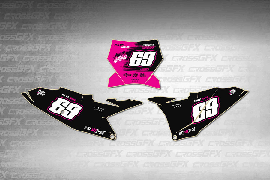 Graphics for KTM 85 SX 2025-2026 - Savage Pink number plate decals - flat layout showing all pieces included