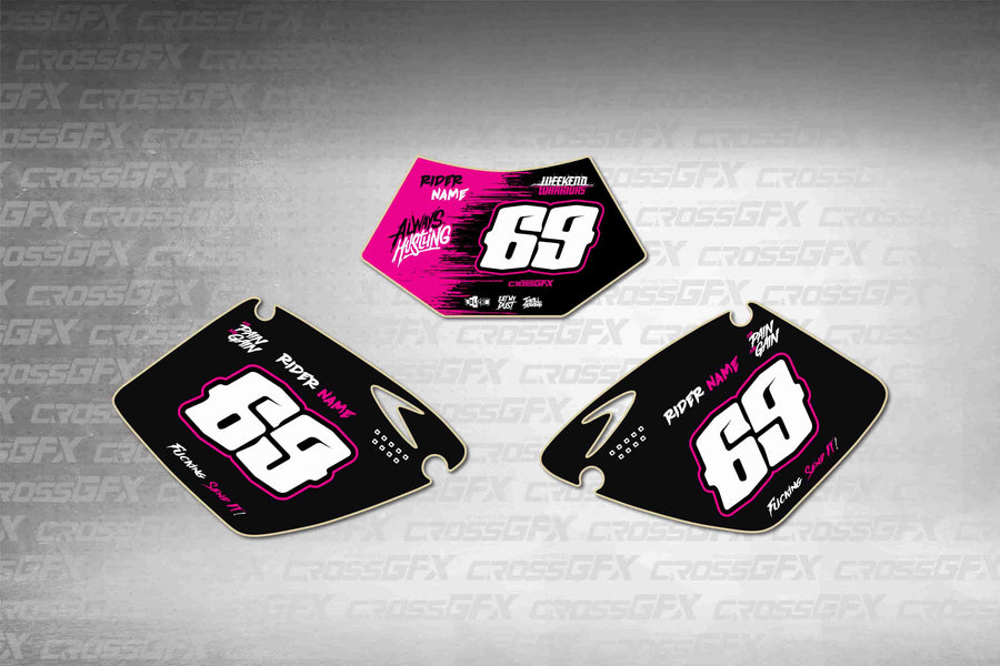 Graphics for KTM EXC 2003 - Savage Pink number plate decals - flat layout showing all pieces included