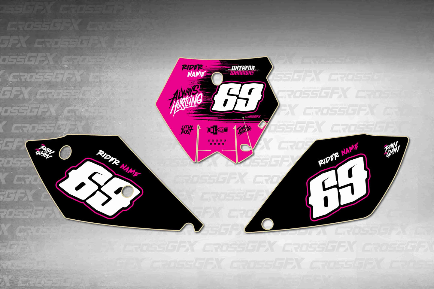 Savage Pink number plate decals for KTM SX 2003-2004, flat layout