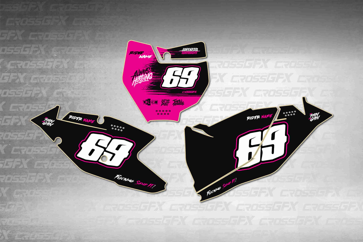 Graphics for KTM SX 2016-2018 - Savage Pink number plate decals - flat layout showing all pieces included