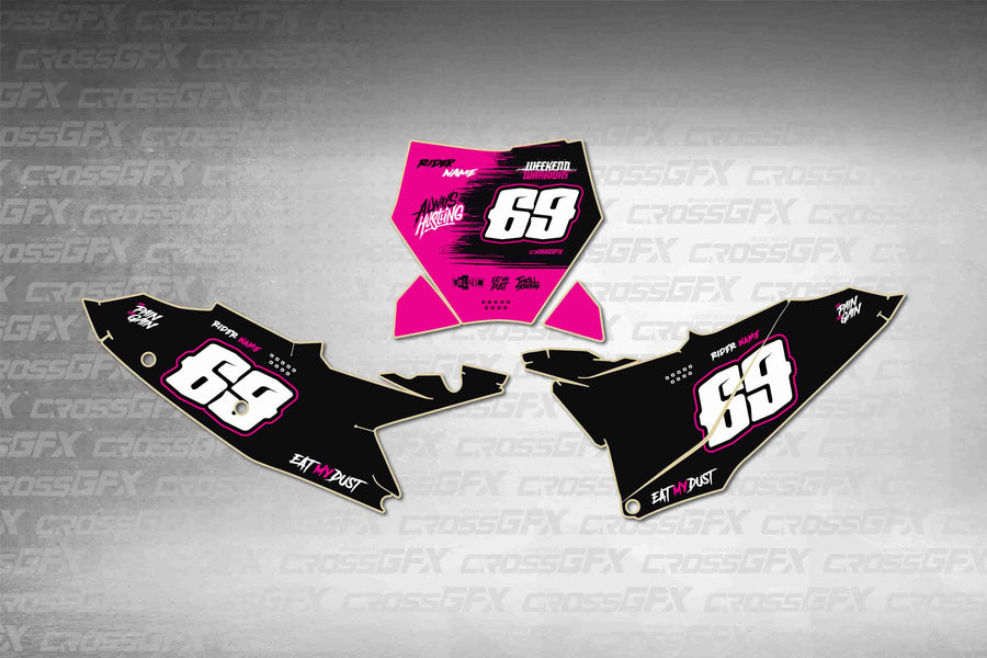 Graphics for KTM SX 2025-2026 - Savage Pink number plate decals - flat layout showing all pieces included