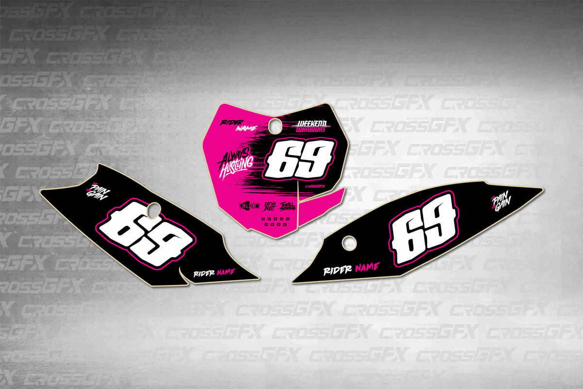 Graphics for KTM XC 2013-2016 - Savage Pink number plate decals - flat layout showing all pieces included