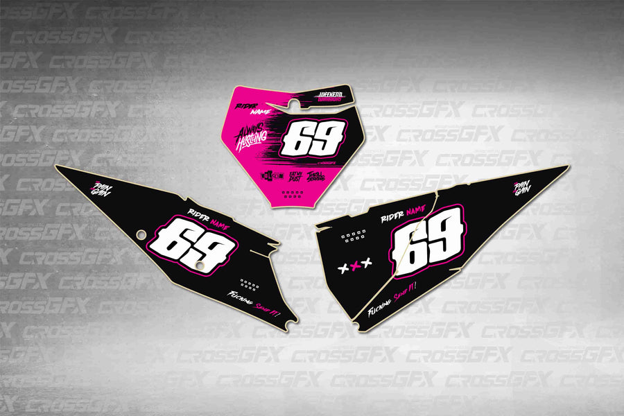 Graphics for KTM XC 2019-2022 - Savage Pink number plate decals - flat layout showing all pieces included