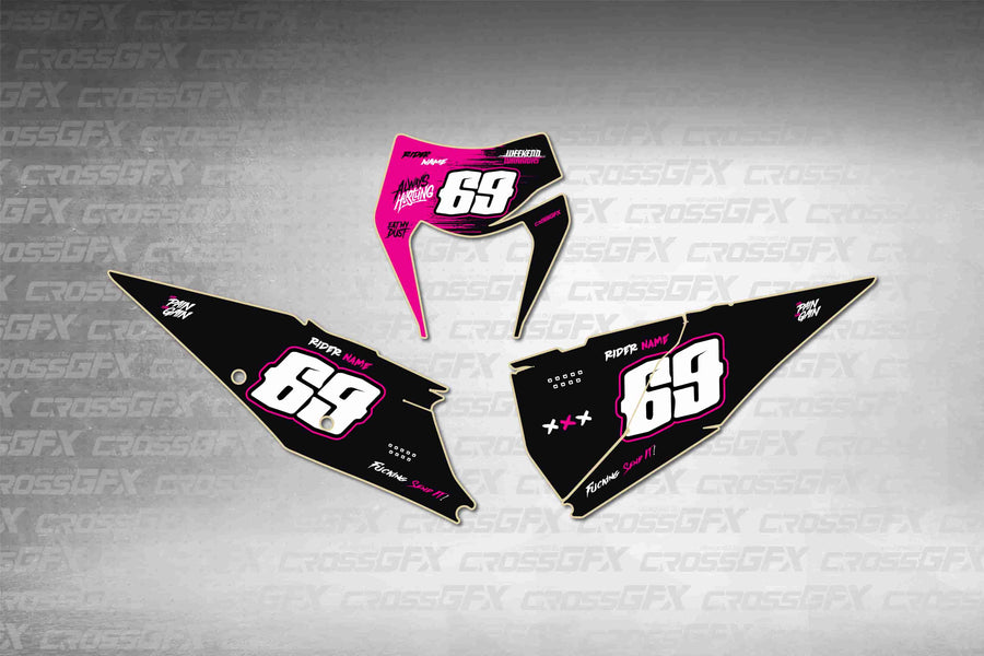 Graphics for KTM XC-W 2020-2023 - Savage Pink number plate decals - flat layout showing all pieces included