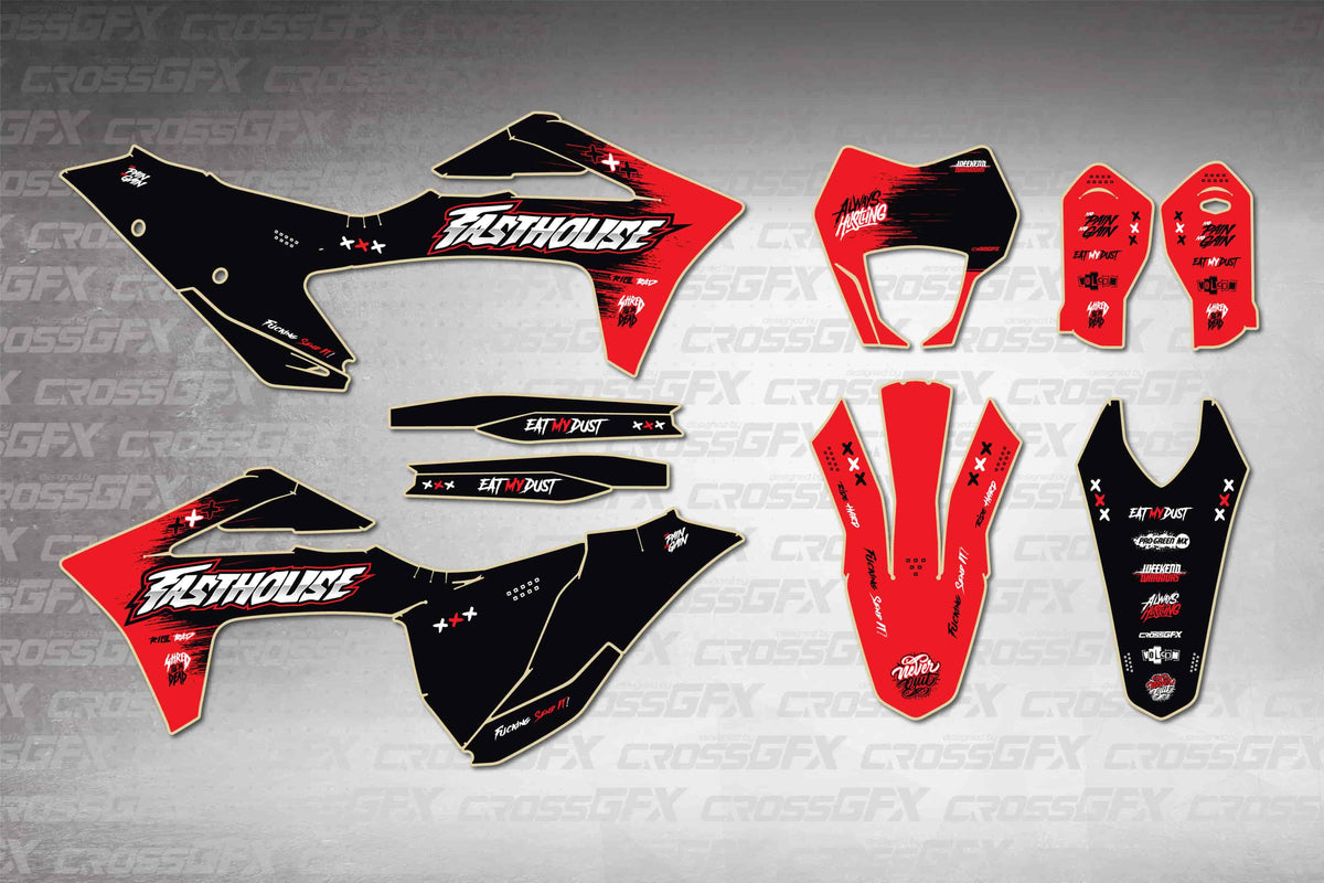 GasGas EC 2021-2023 Savage Red graphics kit - flat layout showing all decal pieces included