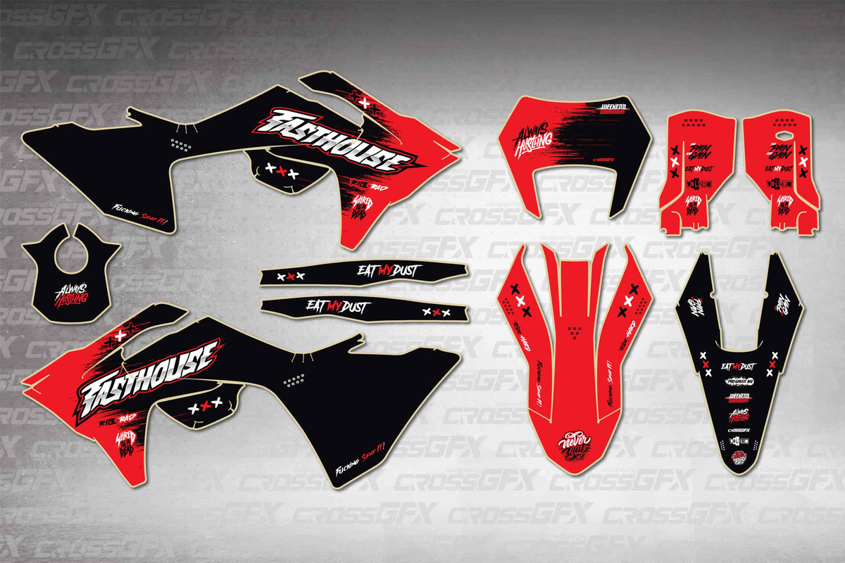 GasGas EC 2024-2026 Savage Red graphics kit - flat layout showing all decal pieces included