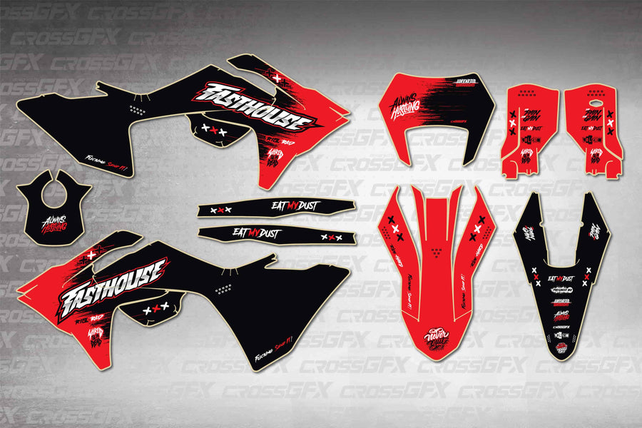 GasGas EC 2024-2026 Savage Red graphics kit - flat layout showing all decal pieces included
