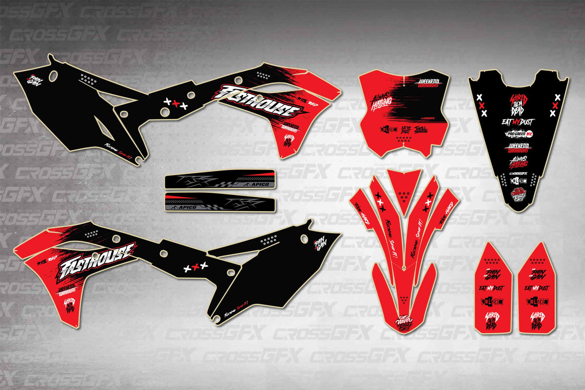Graphics for Kawasaki KX 250F 2017-2020 - Savage Red - flat layout showing all decal pieces included