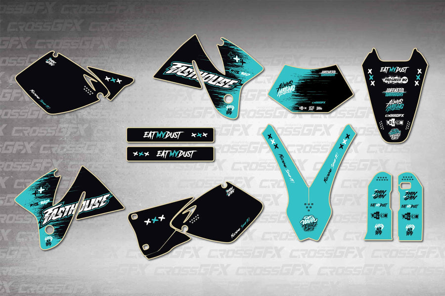 Graphics for KTM EXC 1998-2000 - Savage Teal - flat layout showing all decal pieces included