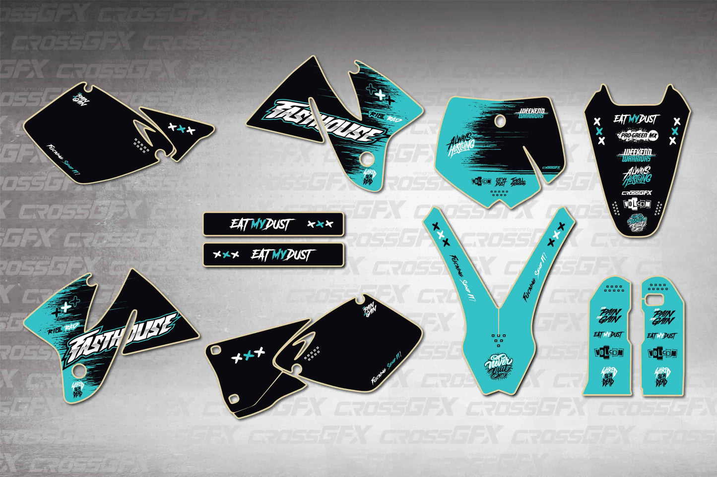 KTM SX 1998-2000 graphics kit - Savage Teal design flat layout