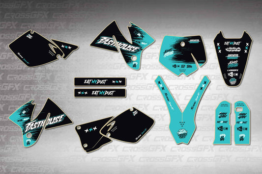 KTM SX 1998-2000 graphics kit - Savage Teal design flat layout