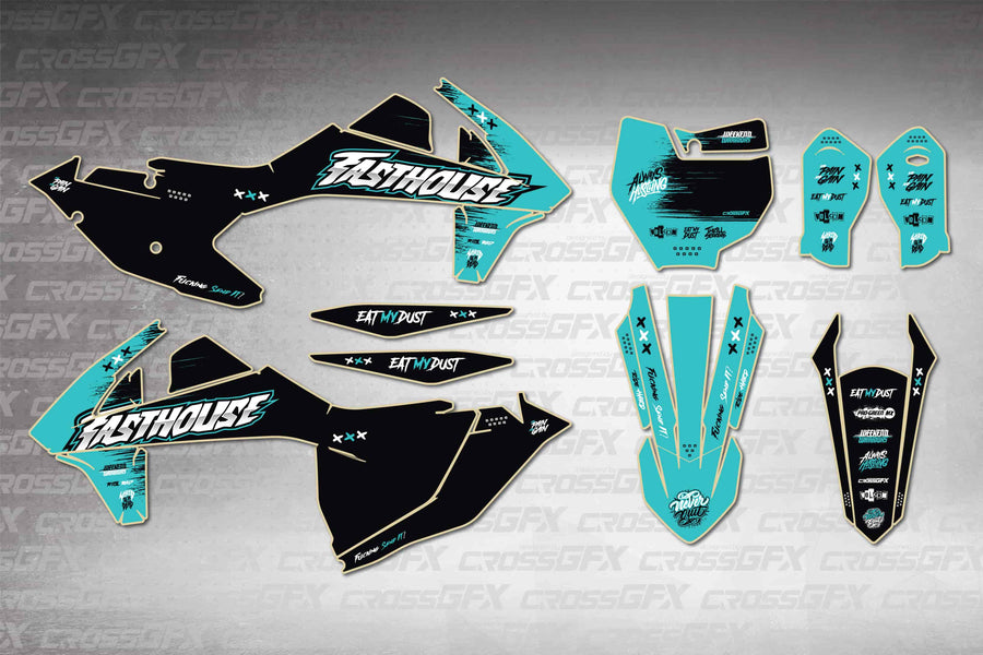 Graphics for KTM XC 2017-2018 - Savage Teal - flat layout showing all decal pieces included