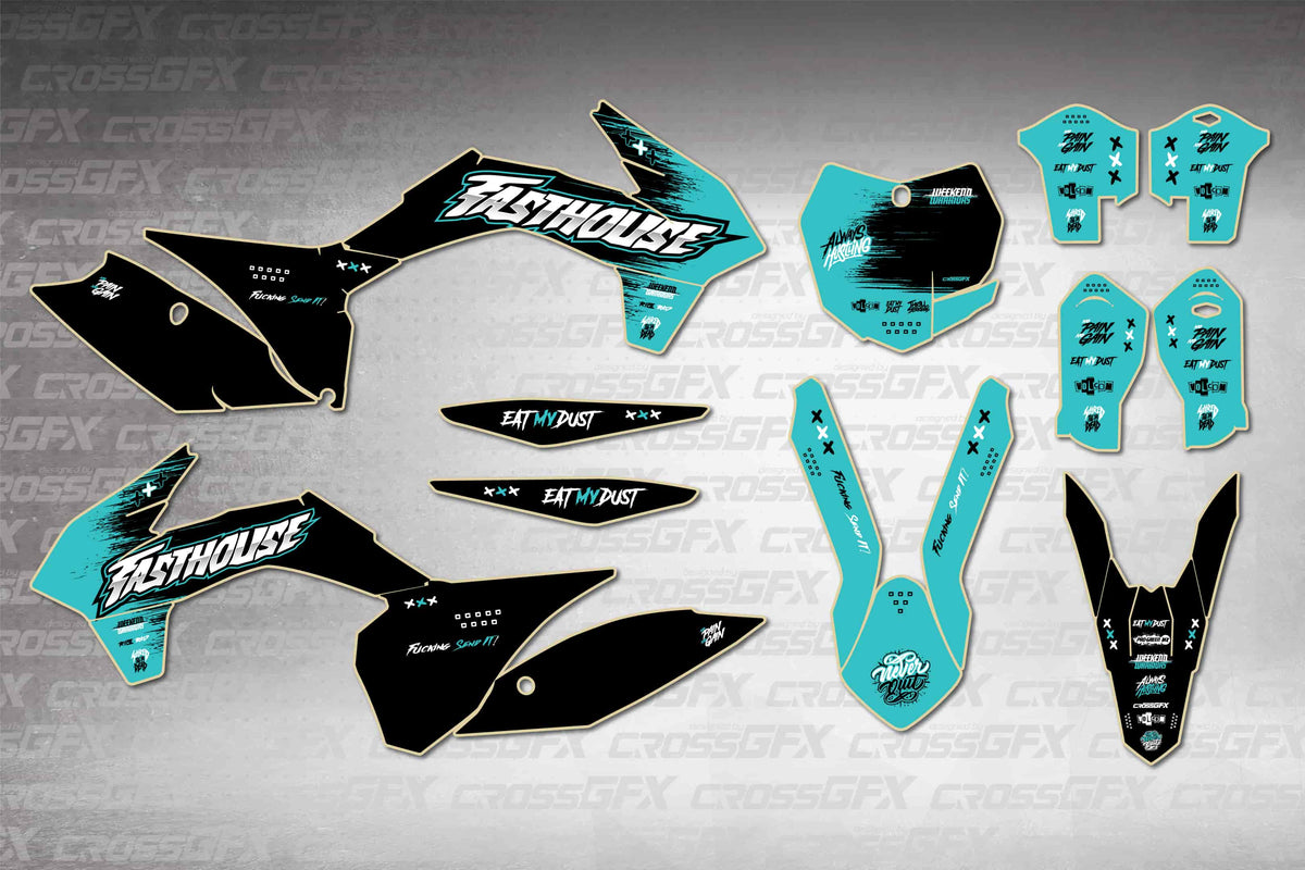 Graphics for KTM XC-F 2013-2015 - Savage Teal - flat layout showing all decal pieces included
