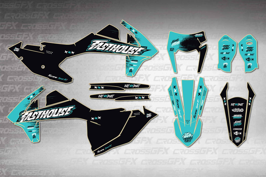 Graphics for KTM XC-W 2017-2019 - Savage Teal - flat layout showing all decal pieces included