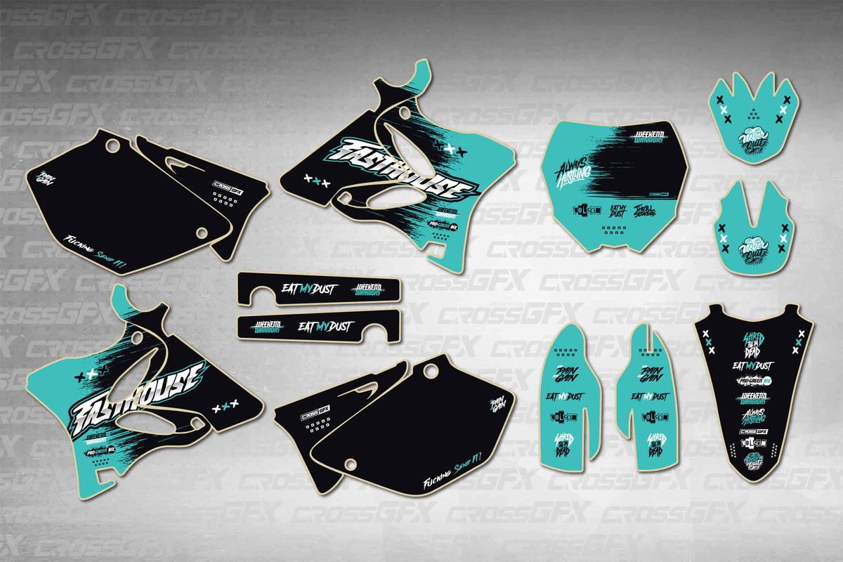 Graphics for Yamaha YZ 125 2008-2014 - Savage Teal - flat layout showing all decal pieces included
