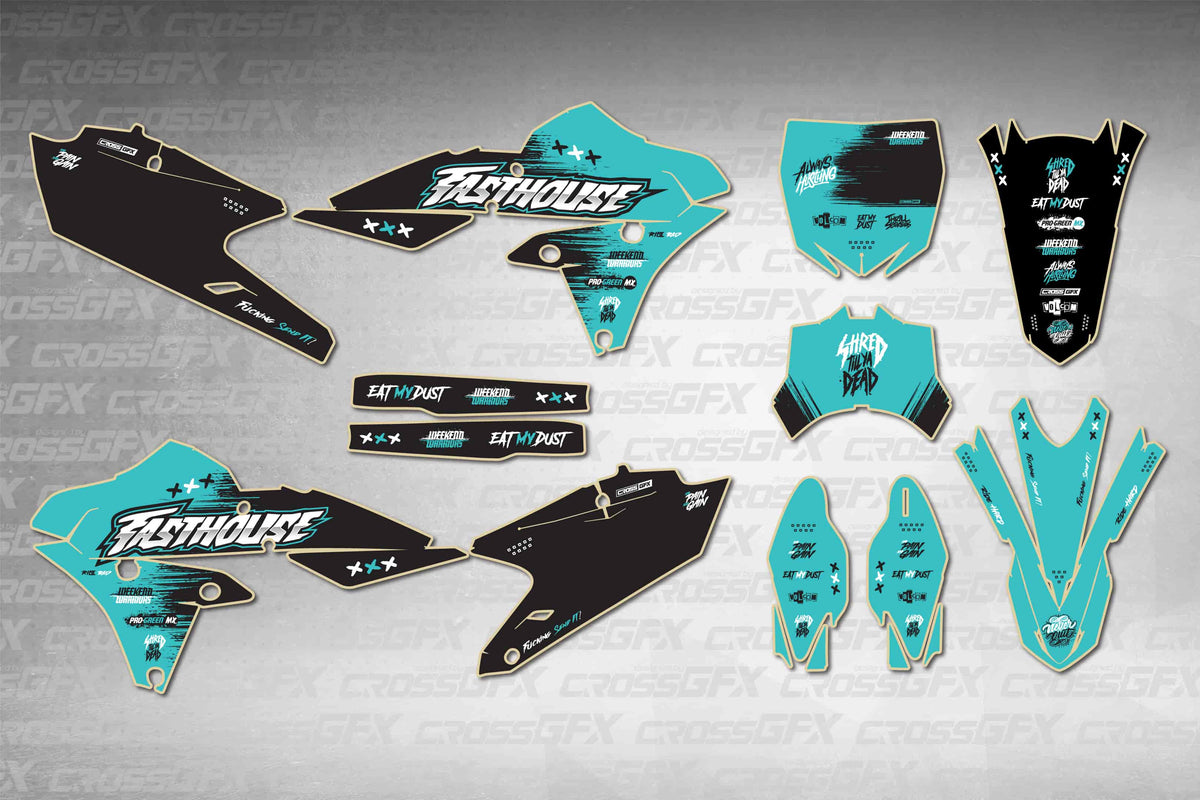 Graphics for Yamaha YZ 250F Cycra 2014-2018 - Savage Teal - flat layout showing all decal pieces included