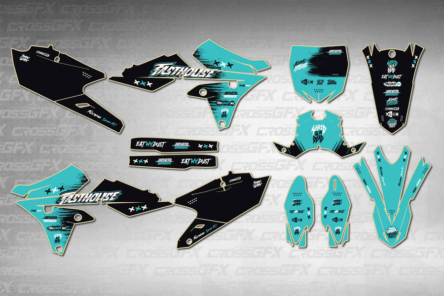 Graphics for Yamaha YZ 250FX 2014-2019 - Savage Teal - flat layout showing all decal pieces included