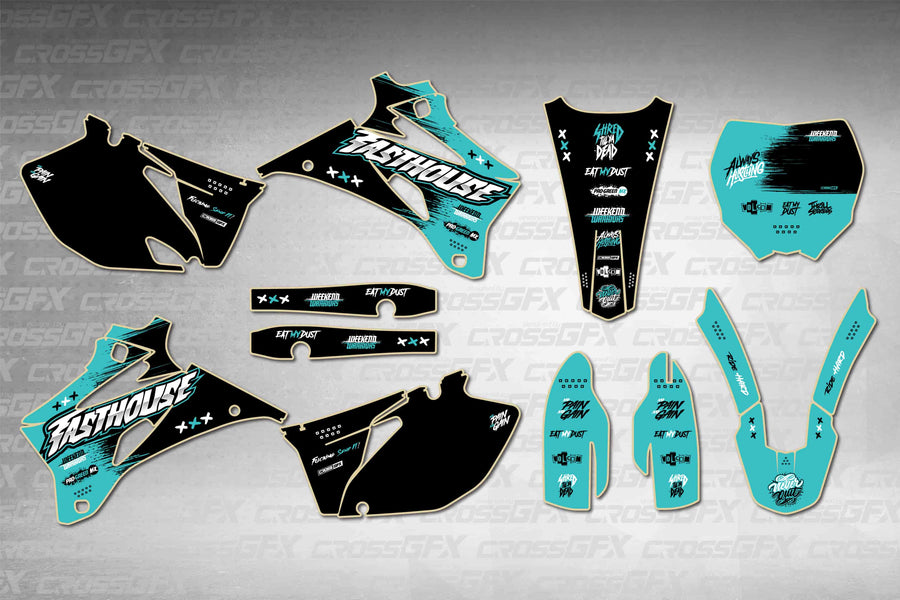 Graphics for Yamaha YZ 450F 2008-2009 - Savage Teal - flat layout showing all decal pieces included