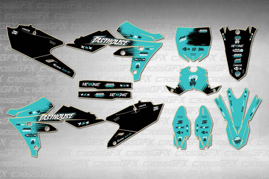 Graphics for Yamaha YZ 450FX 2015-2018 - Savage Teal - flat layout showing all decal pieces included