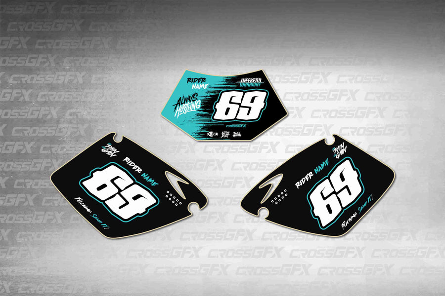 Graphics for KTM EXC 2003 - Savage Teal number plate decals - flat layout showing all pieces included
