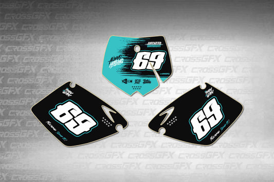KTM SX 1998-2000 number plate decals - Savage Teal flat layout