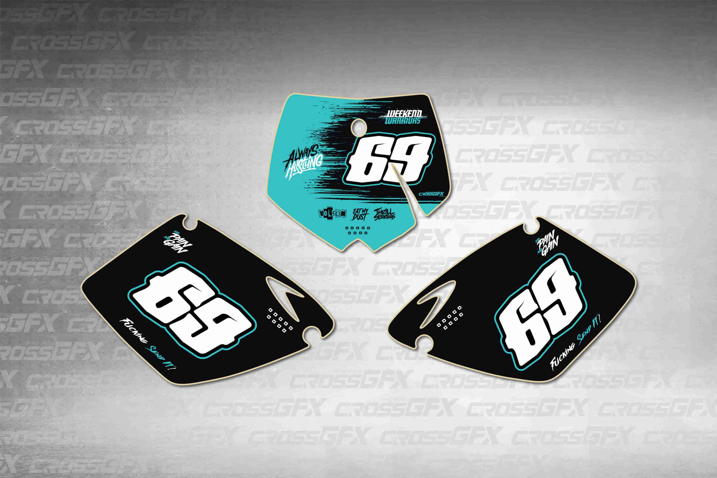 Savage Teal number plate decals for KTM SX 2002 - semi-custom motocross number plate kit