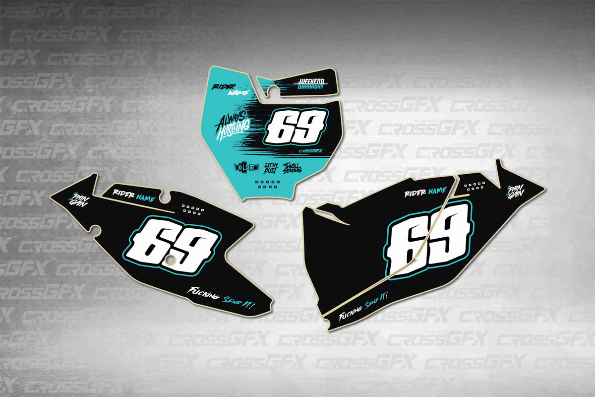 Graphics for KTM SX 2016-2018 - Savage Teal number plate decals - flat layout showing all pieces included