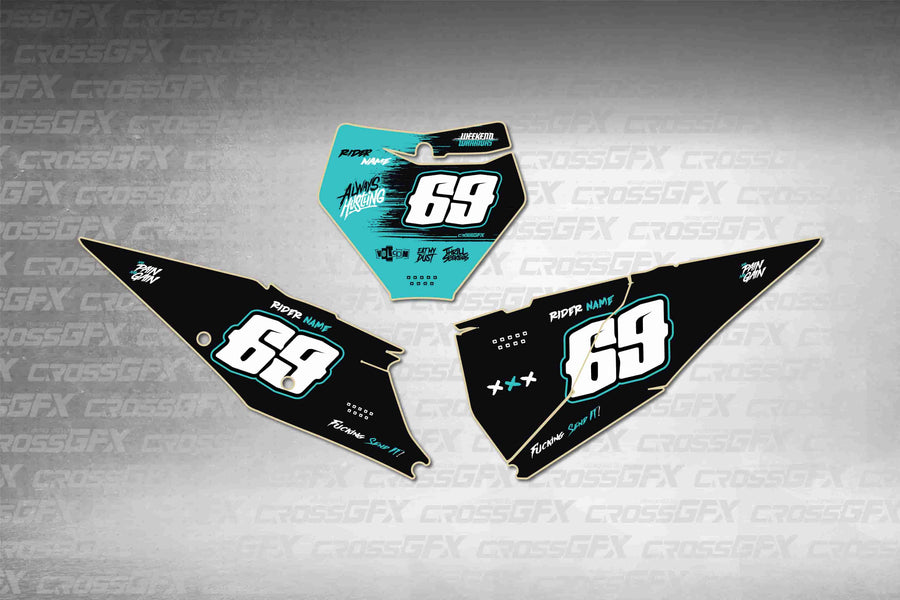 Graphics for KTM SX 2019-2022 - Savage Teal number plate decals - flat layout showing all pieces included