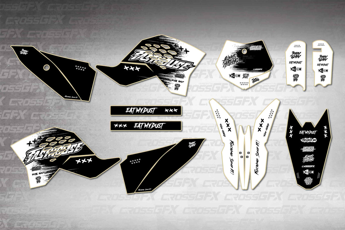 Graphics for KTM 50 SX 2009-2015 - Savage White - flat layout showing all decal pieces included