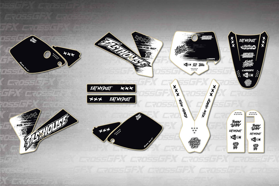 Graphics for KTM 65 SX 2002-2008 - Savage White - flat layout showing all decal pieces included