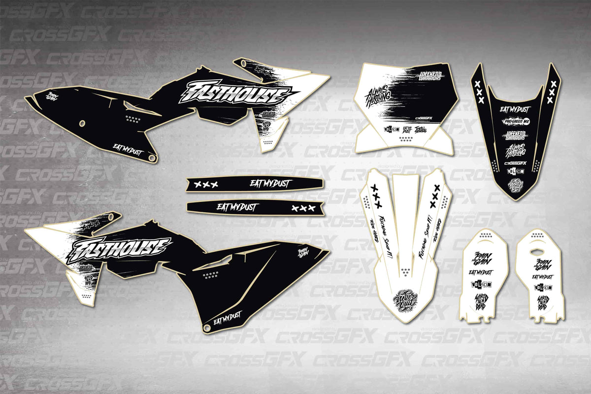 Graphics for KTM 85 SX 2025-2026 - Savage White - flat layout showing all decal pieces included