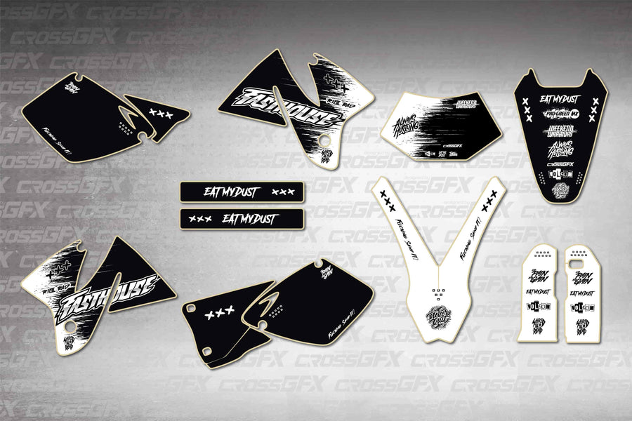 Graphics for KTM EXC 1998-2000 - Savage White - flat layout showing all decal pieces included