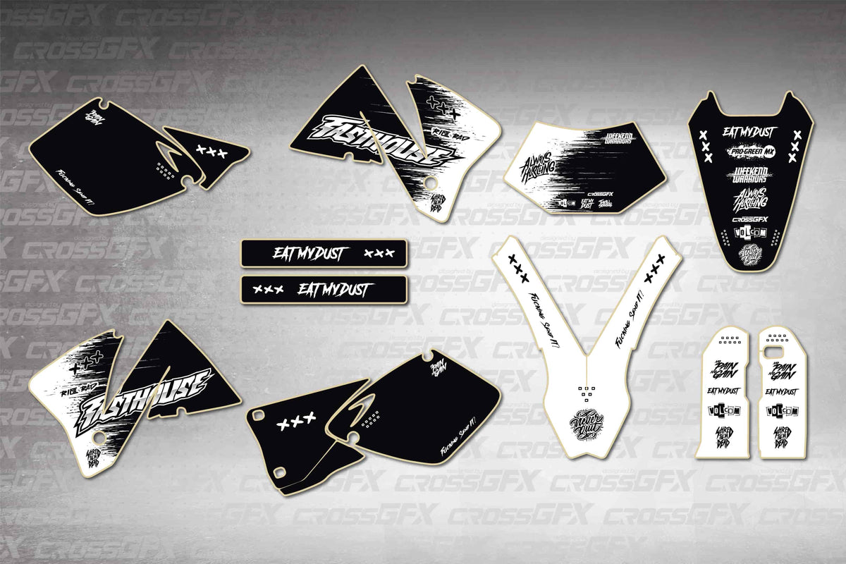 Graphics for KTM EXC 2001-2002 - Savage White - flat layout showing all decal pieces included