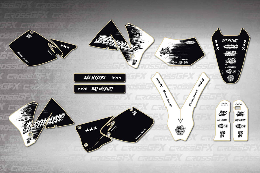 Graphics for KTM EXC 2001-2002 - Savage White - flat layout showing all decal pieces included